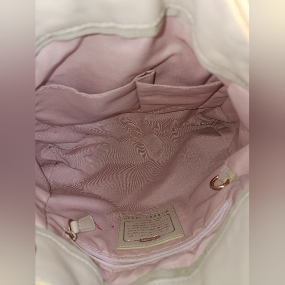 Vintage COACH 13420 Op Art Signature Beige Canvas & Leather Shoulder Bag 12"X12" - Picture 5 of 10